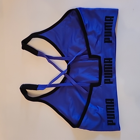 Puma, blue &  black sports bra with adjustable straps.  Size L - Picture 2 of 5